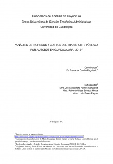 portada análisis De Ingresos Y Costos Del Transporte Público Por Autobús En Guadalajara, 2012